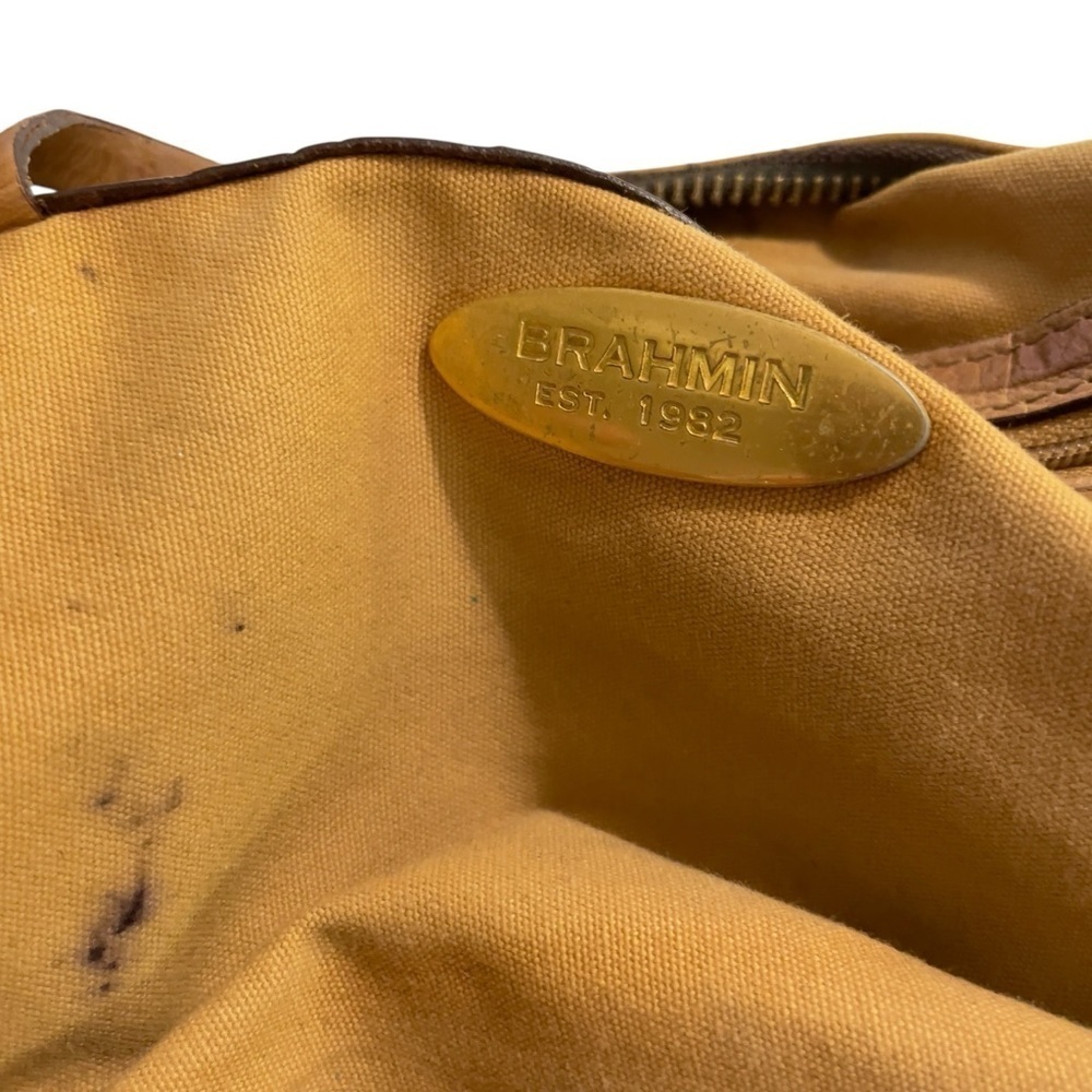 Brahmin Tan Tahiti Palm leaf and Crocodile embossed Shoulder Bag Rare Htf - Picture 13 of 14